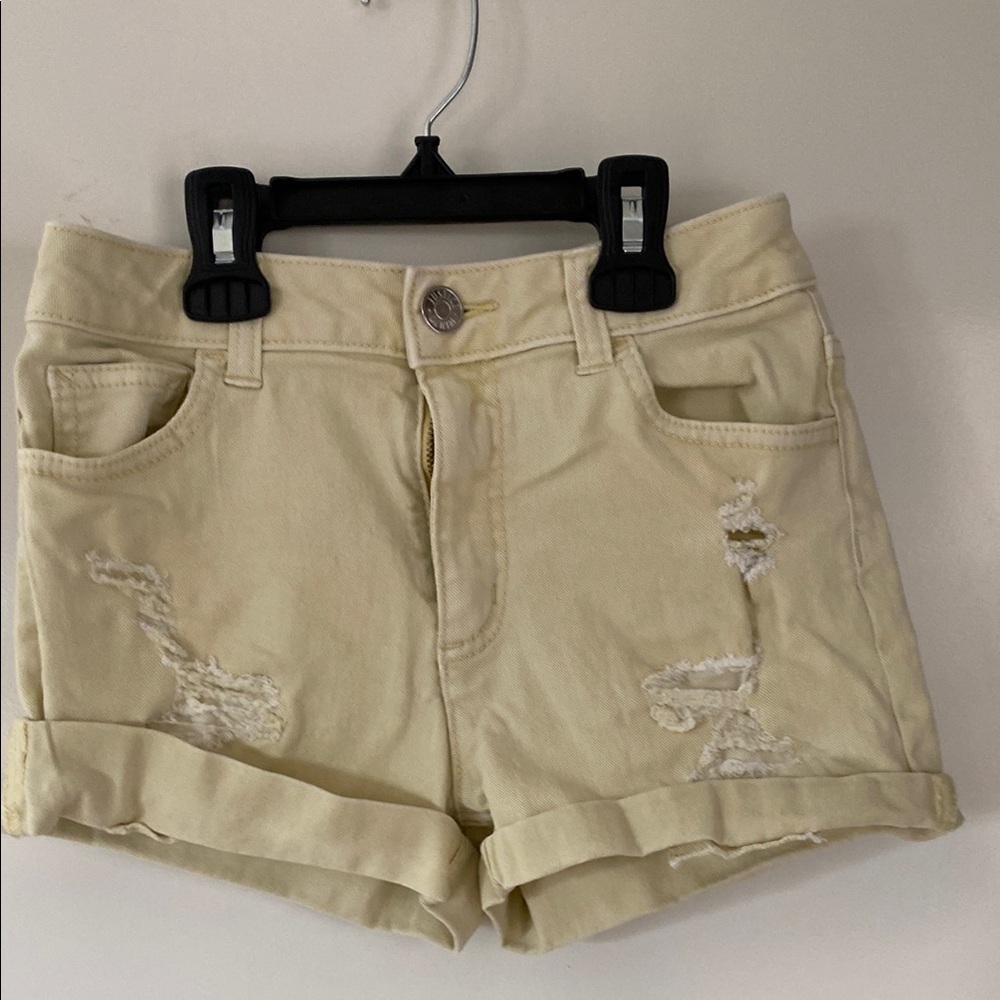 Cream Distressed Denim Shorts